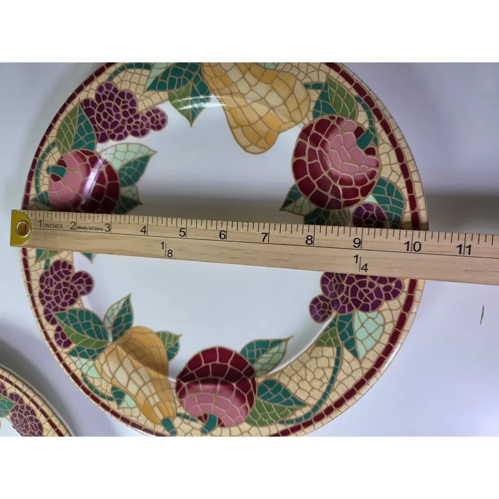 Set of 2 PIER 1 IMPORTS Red Gold Mosaic Fruit Earthenware 10.5